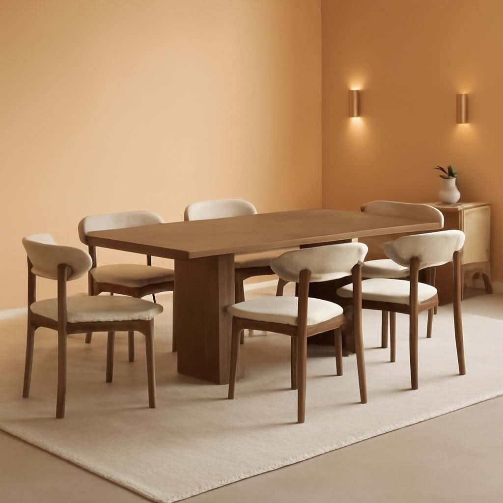 Beige Upholstered Contemporary Wood Dining Chair Set