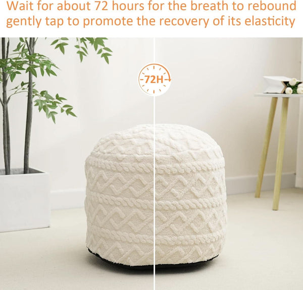 Beige Velvet Texture FauxFur Memory Foam Round Ottoman