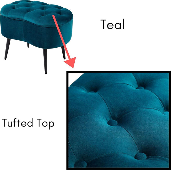 Indulgent Teal Velvet Tufted Oblong Ottoman 22.5X15