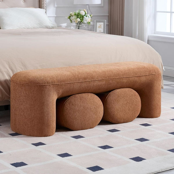 Brown Upholstered 53Inches Storage Ottoman Bench Stools