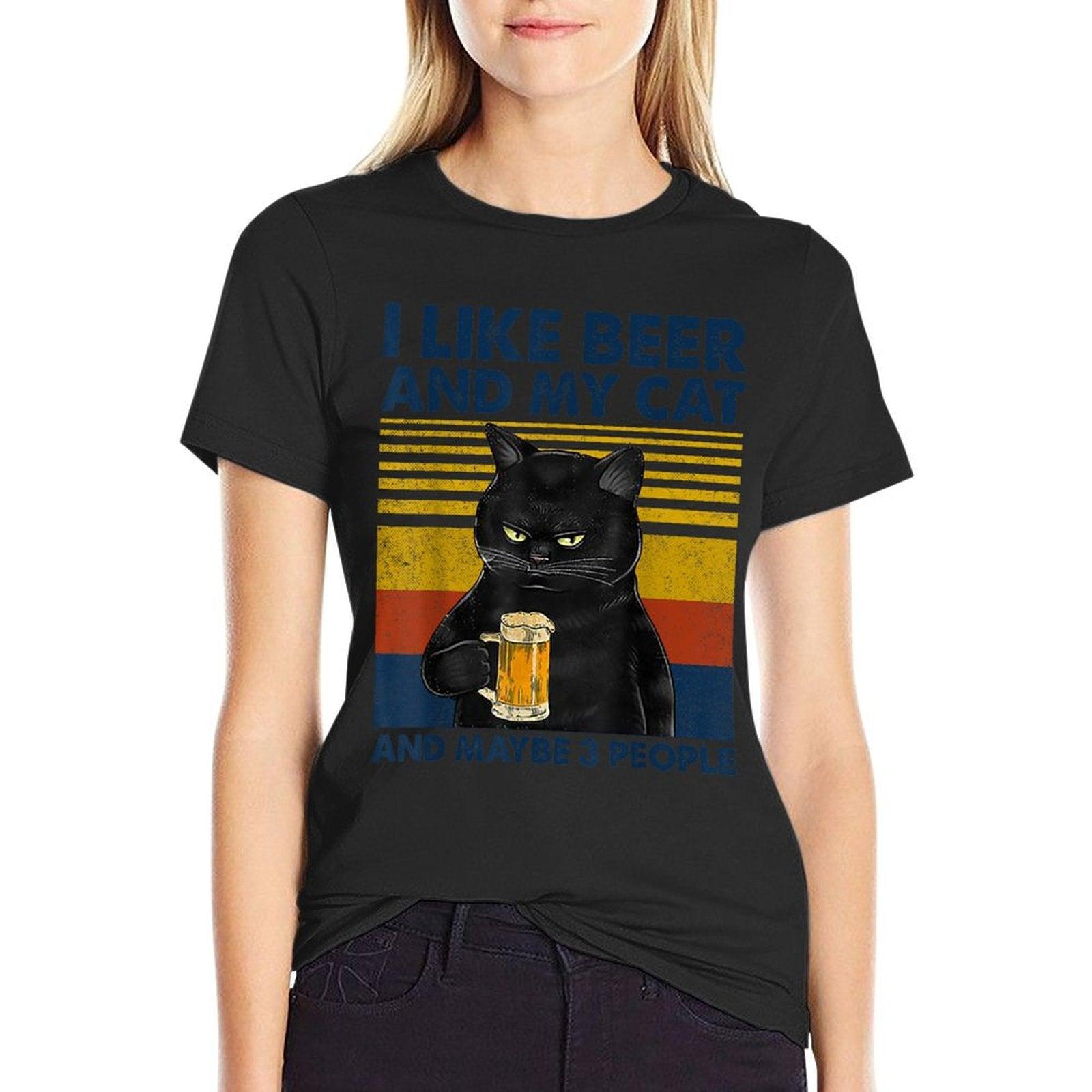 I Like Beer My Cat And Maybe 3 People Funny Cat Lovers Gift T-Shirt