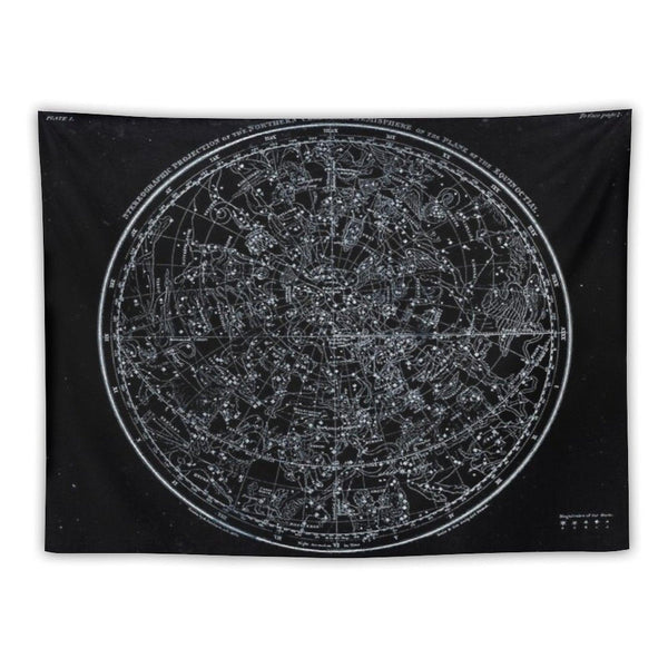 Constellations of The Northern Hemisphere  Pale Blue On Black Tapestry