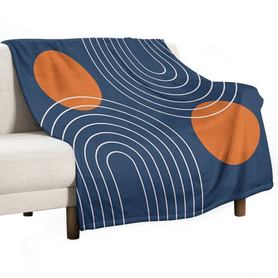 Mid Century Modern Geometric 83 in Navy Blue And Burnt Orange (Rainbow And Sun Abstraction) Lightweight Throw Blanket