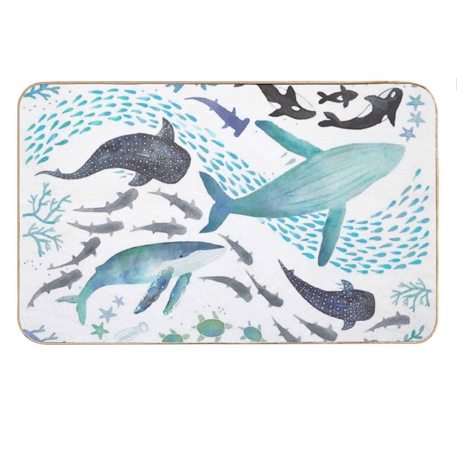 Sharks, Humpback Whales, Orcas & Turtles Ocean Play Print Bath Mat