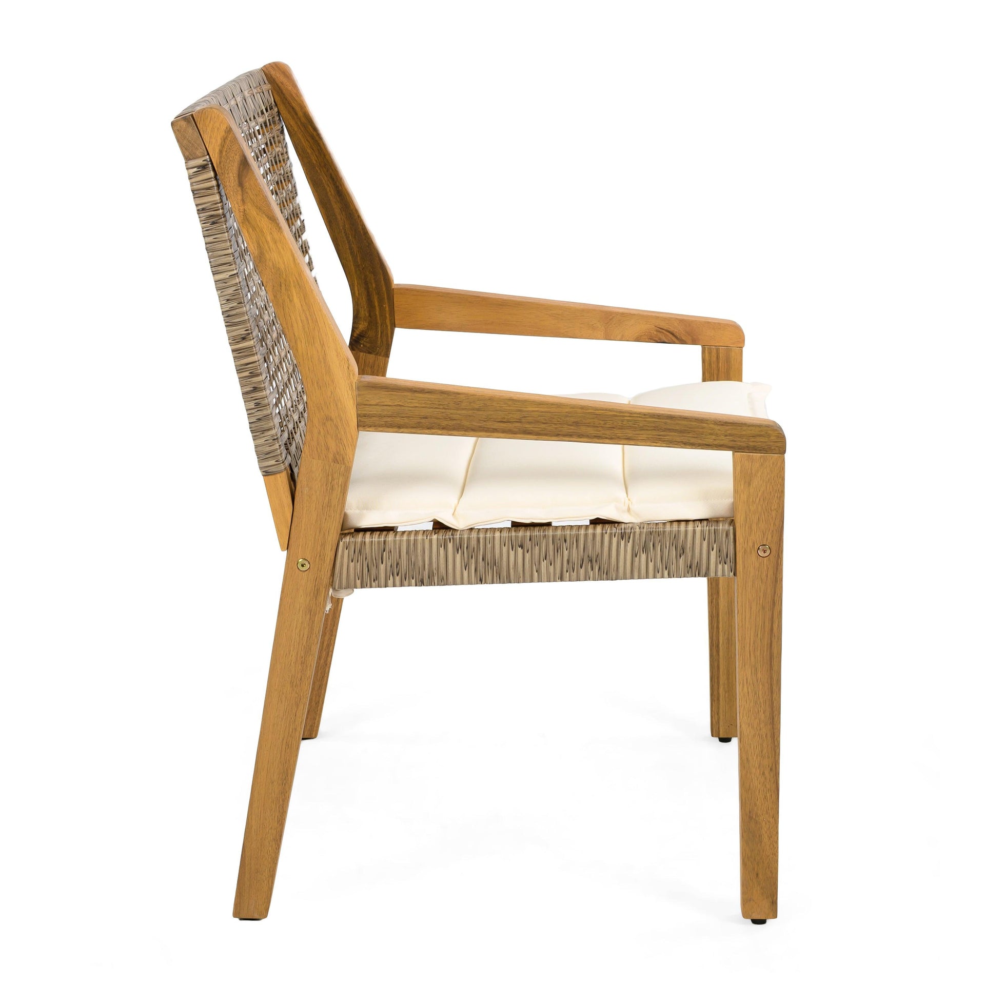 6 Outdoor Acacia Wood and Wicker Dining Chairs Set
