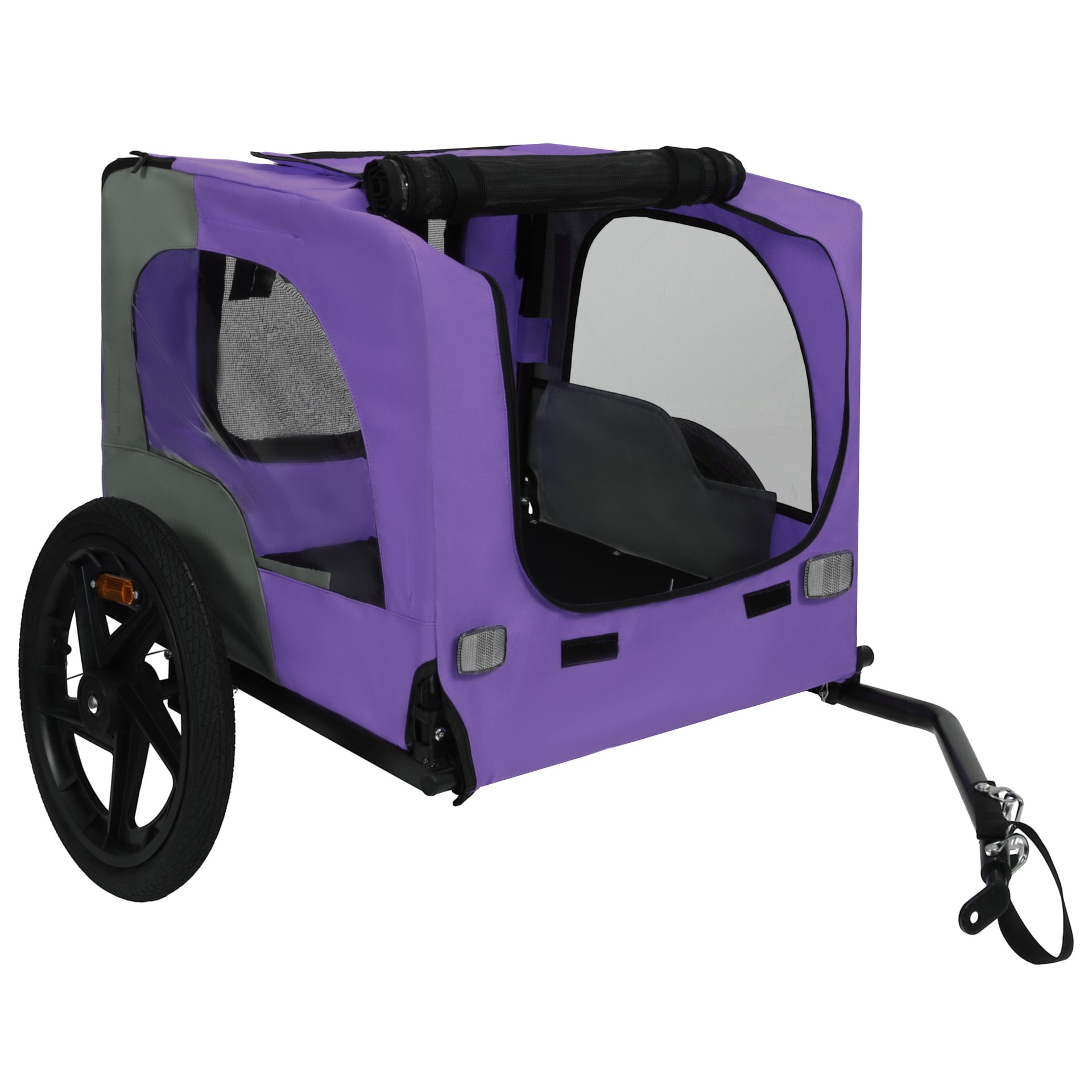 Outdoor Heavy Duty Collapsible Pet Bike Trailer with 16-Inch All-Terrain Wheels & Universal Hitch – Foldable Dog/Cargo Carrier Cart for Bicycles, purple