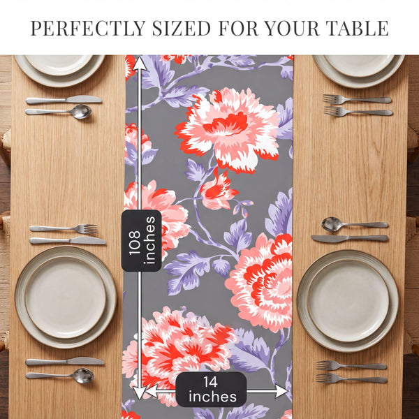 Gray Red Floral Table Runner – Printed