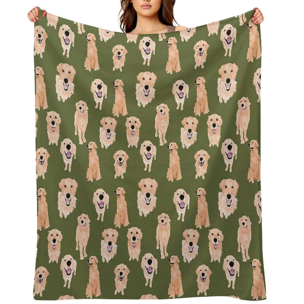 Golden Retrievers Olive Quick-dry Throw Blanket