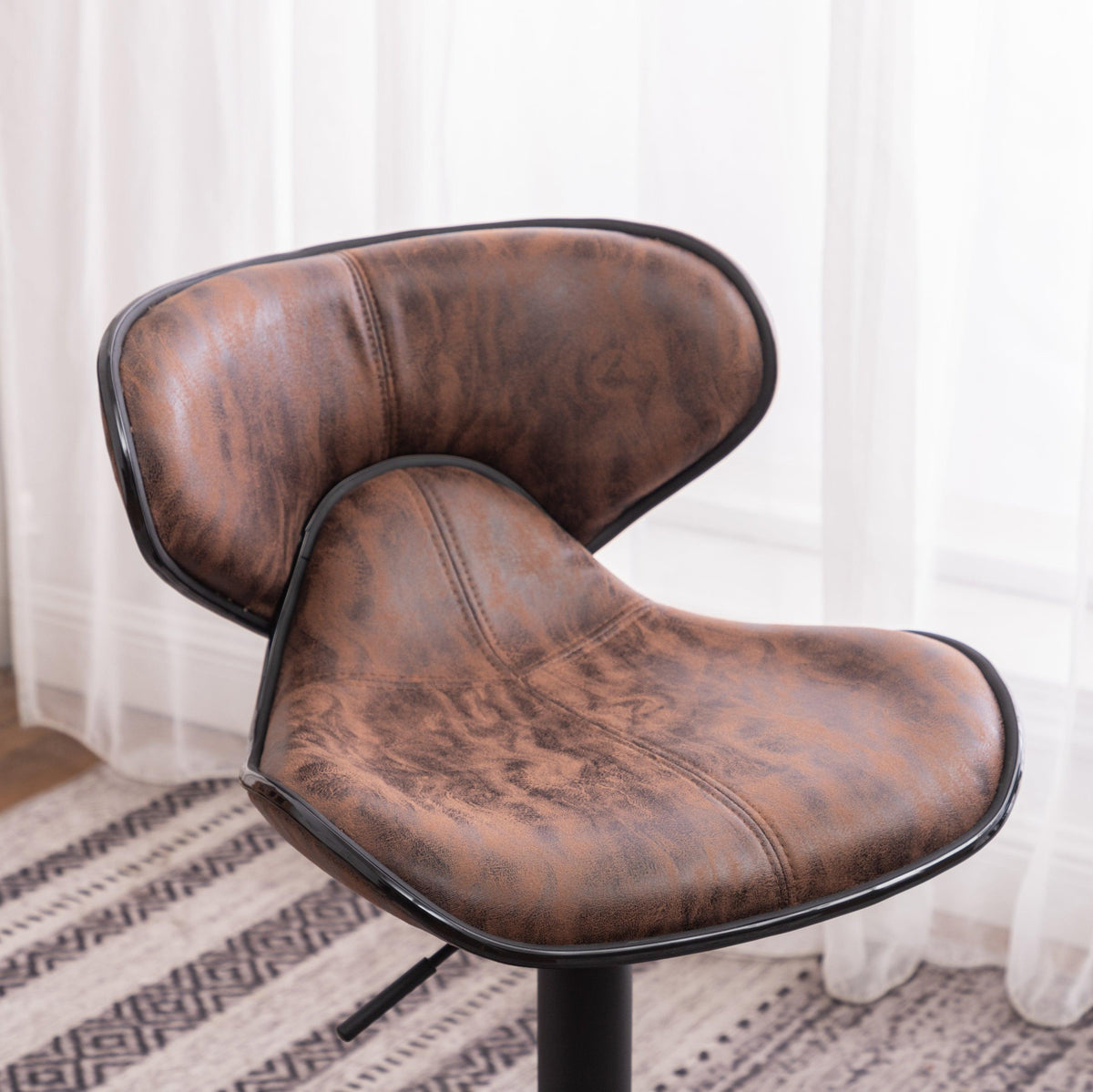 Brown Weathered Upholstered Adjustable Swivel Bar Stools with Chrome Base – Set of 2
