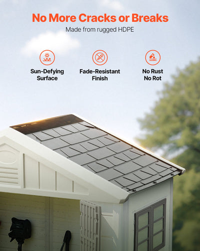 Outdoor Storage Shed, 4x8 Ft, Heavy-Duty Resin Tool Shed, With Reinforced Floor, Skylight, Lockable Door, Weather Resistant, 152 Cu. Ft. For Garden Tools, Lawn Mower, Bike, Backyard, Patio, Grey