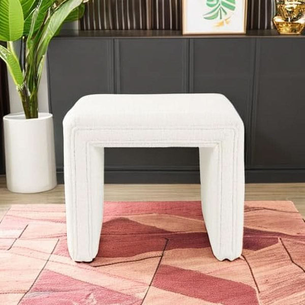 Cream Soft Boucle Upholstered Ottoman Footrest 18 Inches
