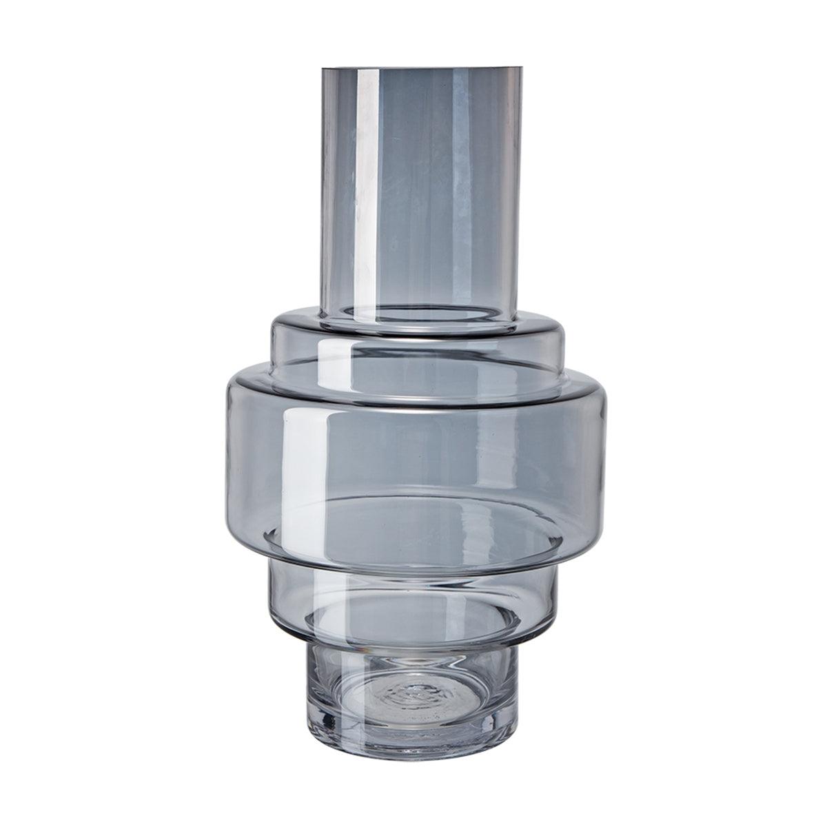 Blue Smoked Geometric Glass Decorative Vase