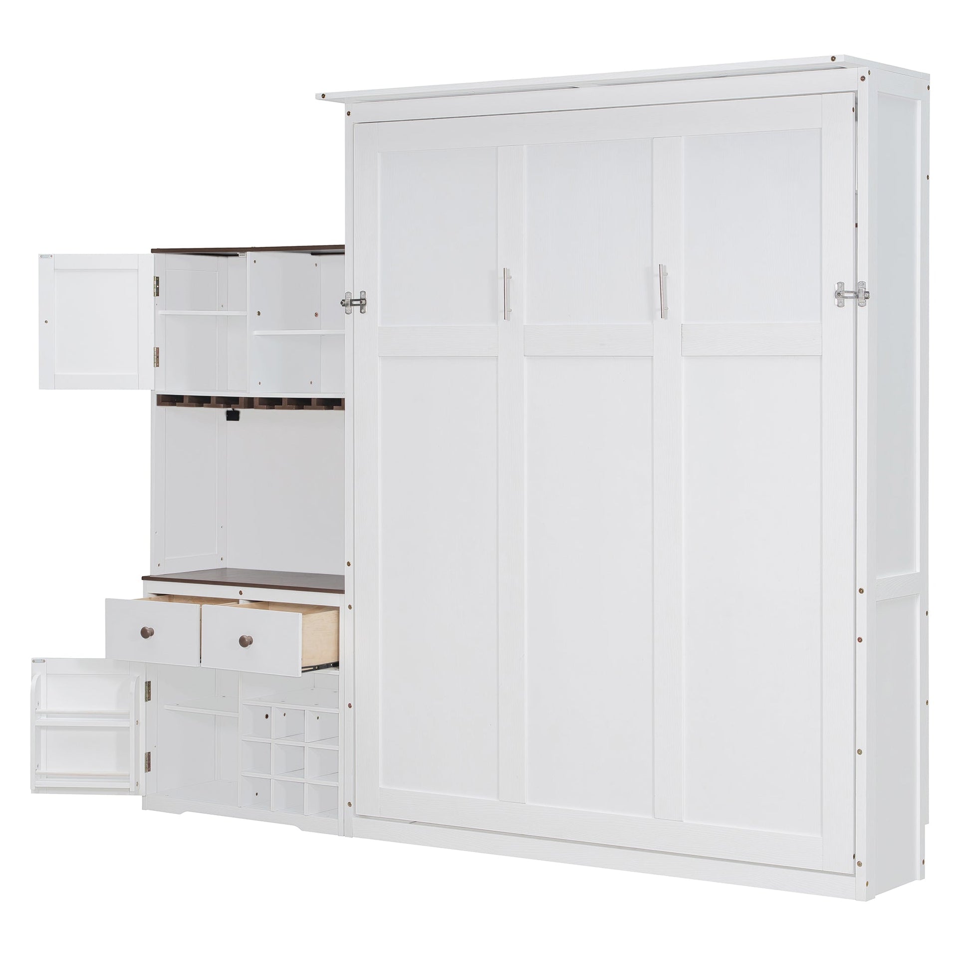 Murphy Bed with Storage Cabinet, Wine Rack, Glass Holder, Drawers & Multi-Color LED Strip