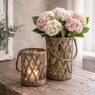 Classic Glass and Wicker Vase