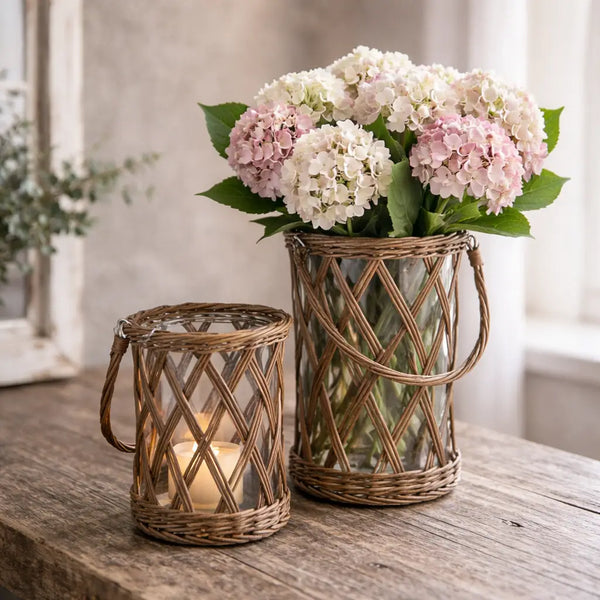 Classic Glass and Wicker Vase