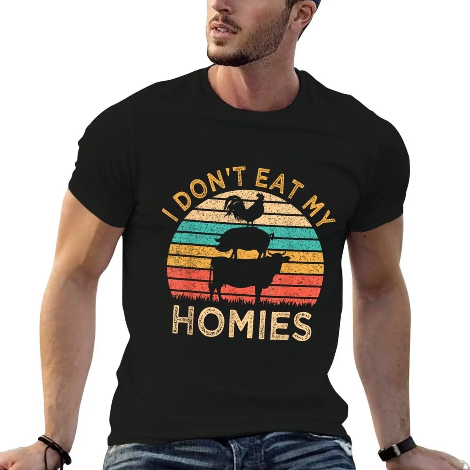 Vegetarian I Don't Eat My Homies Funny Vegan Retro T-Shirt