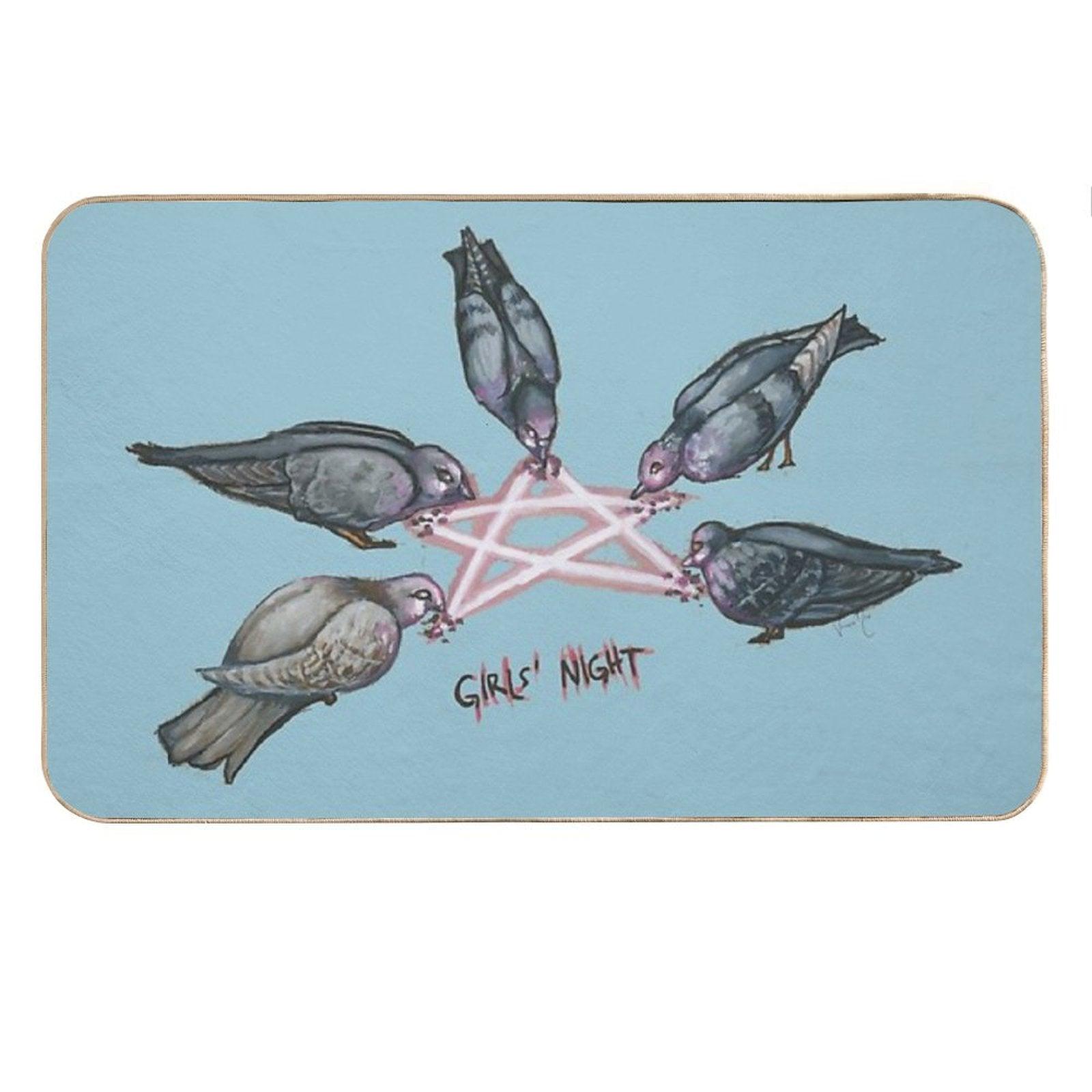 Girl's Night - Pigeon Pentagram (Stickers  Transparent on Clothing  Blue Background) Bath Mat