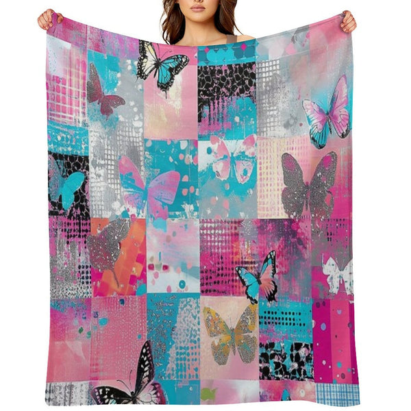 Y2K Hot Pink Retro Butterflies Collage Durable Throw Blanket
