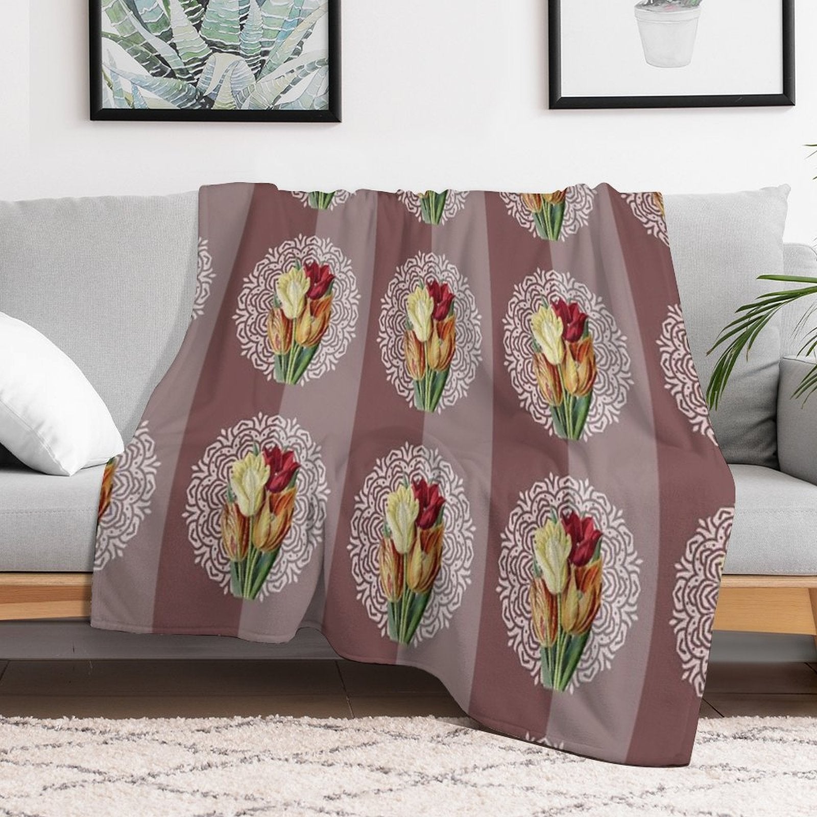 Vintage Flowers And Mandala Plush Throw Blanket