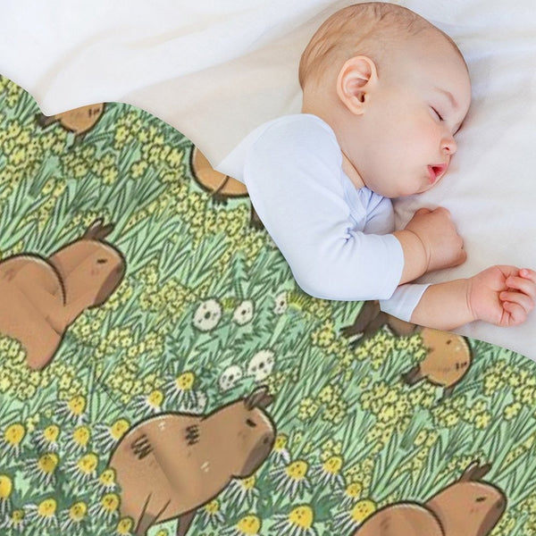 Capybaras Meadow in Green And Yellow Eco-conscious Throw Blanket