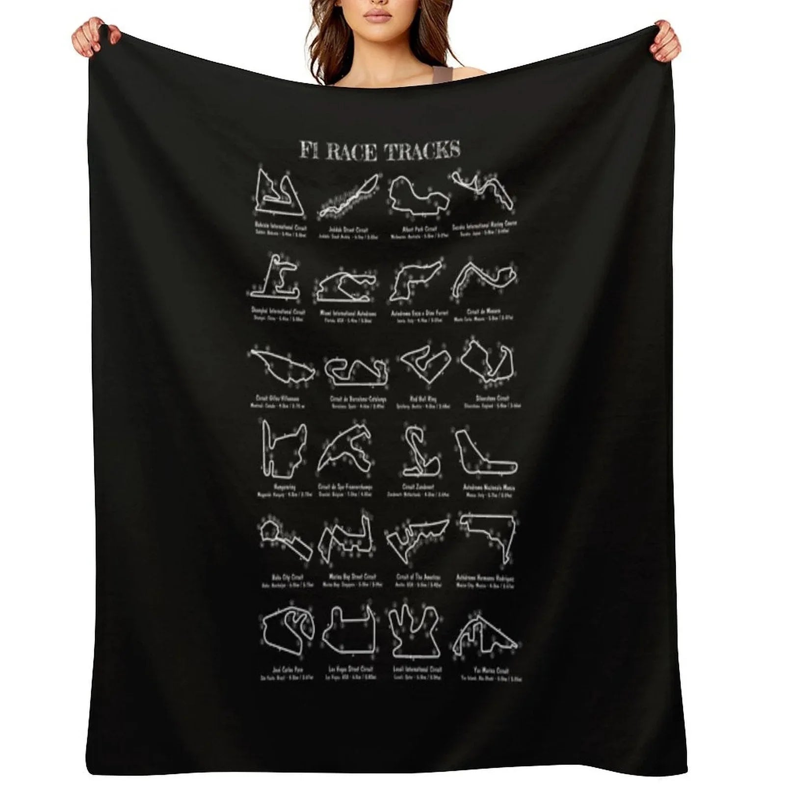 F-1 Race Tracks  Vertical (White Stencil - No Background) Throw Blanket