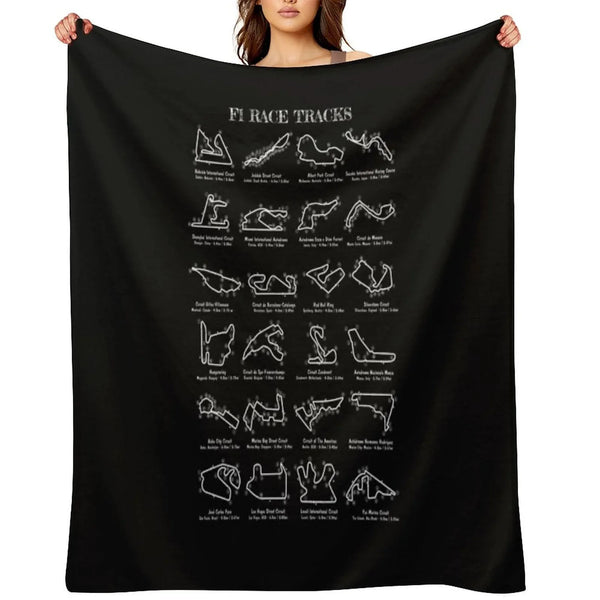 F-1 Race Tracks  Vertical (White Stencil - No Background) Throw Blanket