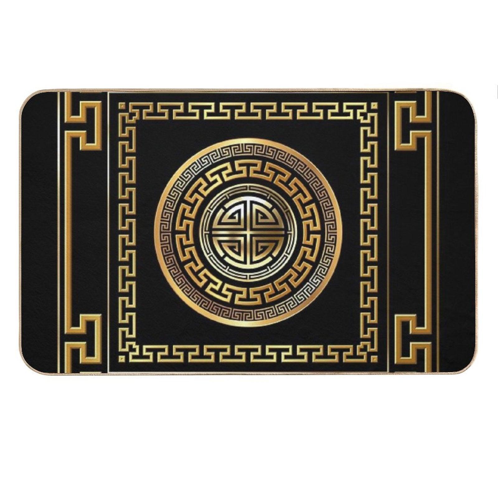 Greek Key Meander Black Gold Large Bath Mat