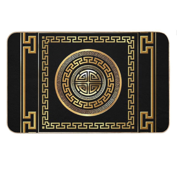 Greek Key Meander Black Gold Large Bath Mat
