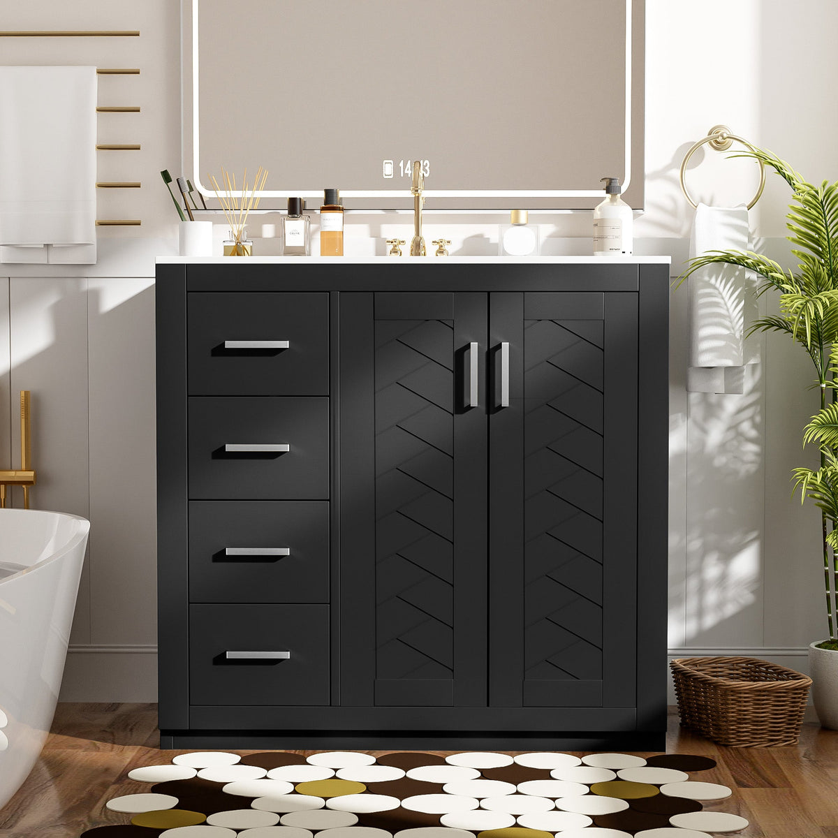 36'' Bathroom Vanity with Ceramic Sink Combo, Solid Wood Frame
