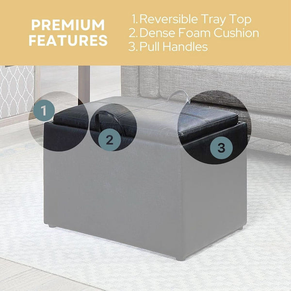 Accent Storage Ottoman 22 Point 75 Inches Charcoal Jet Black