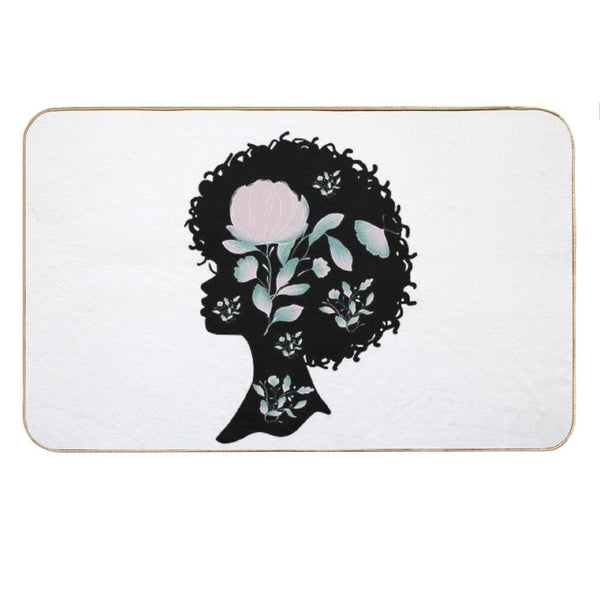 Afro Silhouette With Butterflies & Flowers Bath Mat