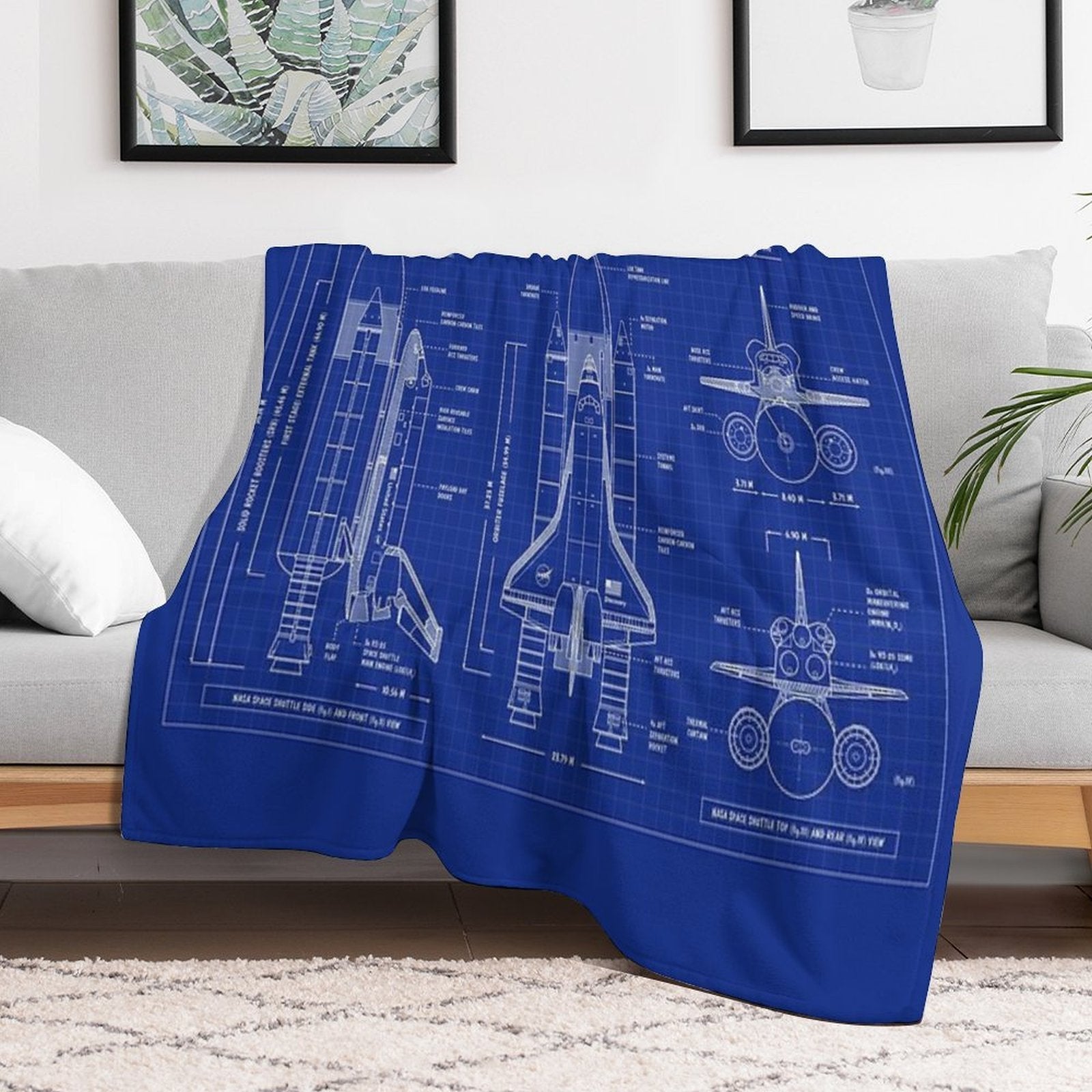 NASA Space Shuttle (Blueprint) Shrink-resistant Throw Blanket