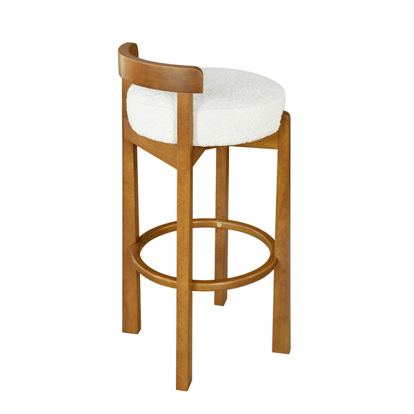 Walnut Wood Bar Stools with White Upholstered Seats – Modern Counter Stools (Set of 2)