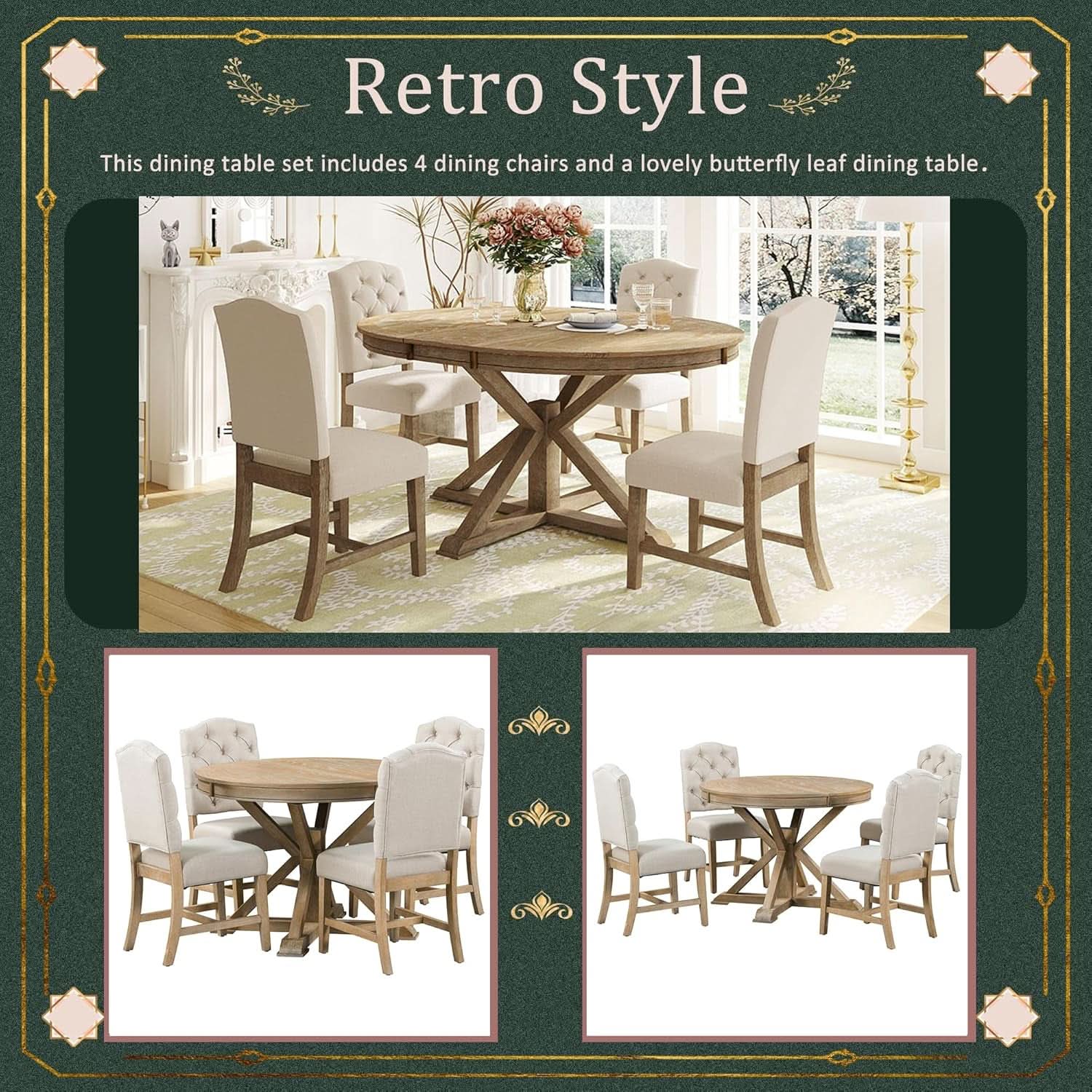 Circular Solid Wood DiningTable Set Four Extendable