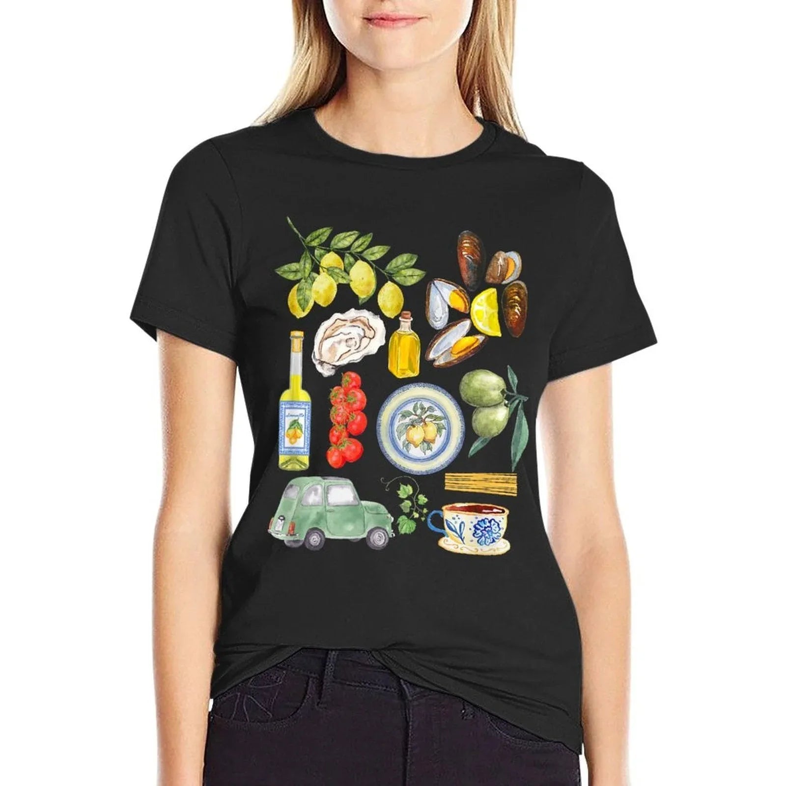 Italian Summer Sardines Tinned Fish Tomato Girl Food Lover  Fade-proof Color T-Shirt