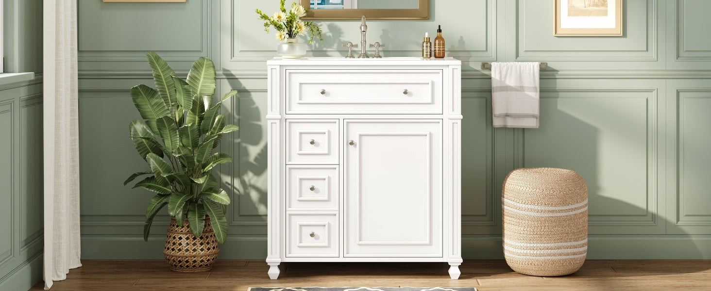 Bathroom Vanity with Ceramic Sink Basin, Cabinet with Soft-Close Doors and Organizer