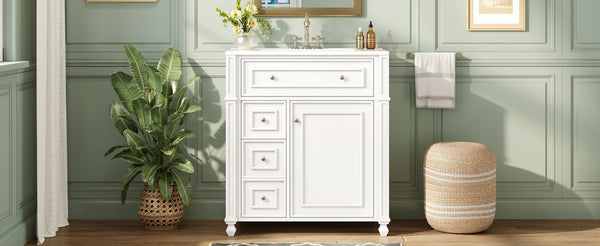 Bathroom Vanity with Ceramic Sink Basin, Cabinet with Soft-Close Doors and Organizer