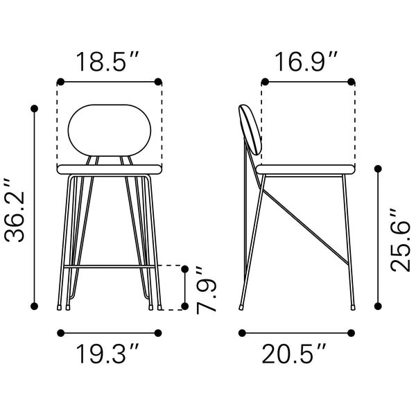 Georges Counter Stool (Set of 2) Gray & Gold