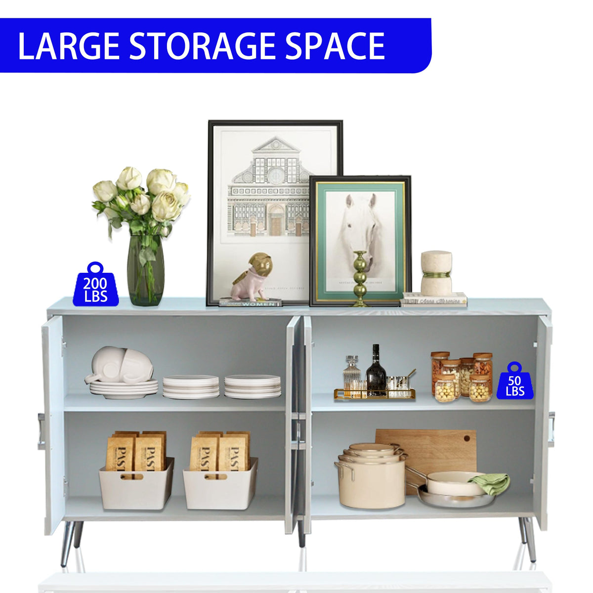 Modern Lacquered 4 Door Wooden Cabinet Sideboard