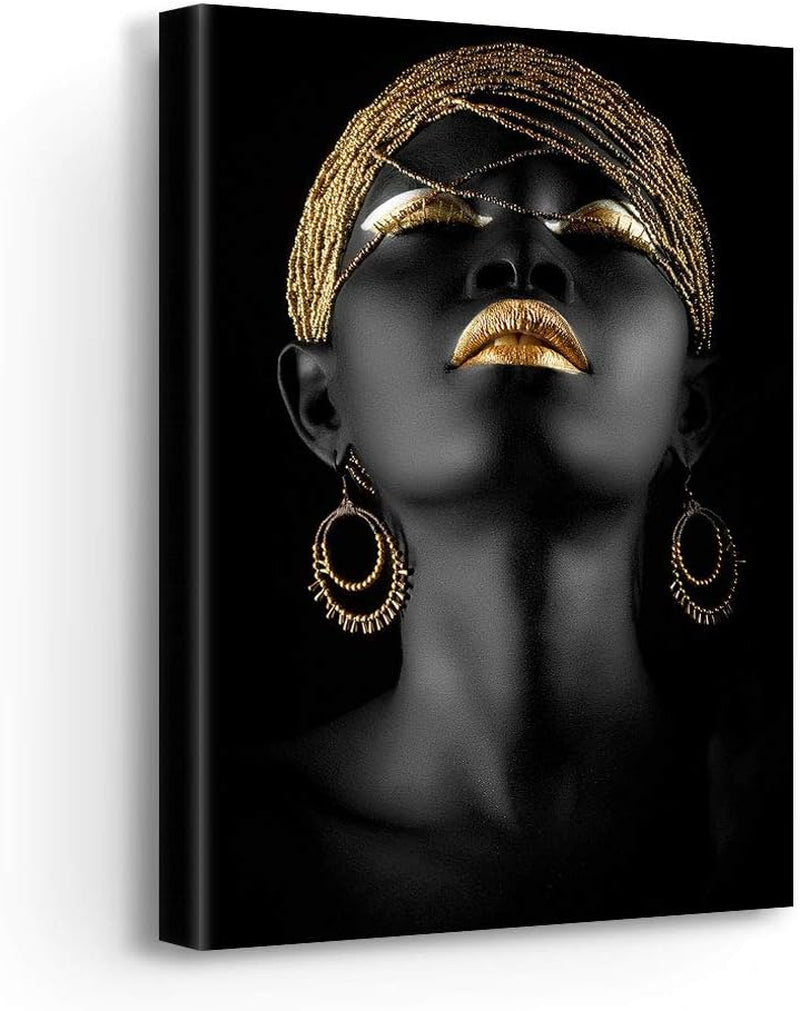 Stunning Black and Gold African Woman Canvas Art - Modern Home Decor (12