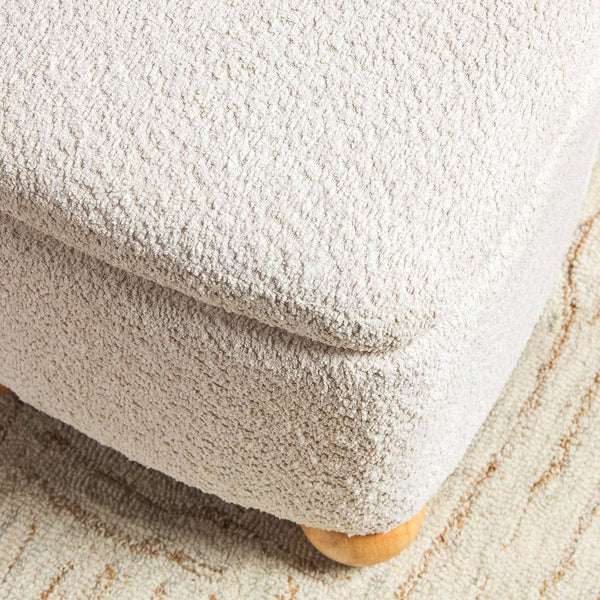 Ivory Luxurious Storage Bouclé Ottoman Wooden Legs