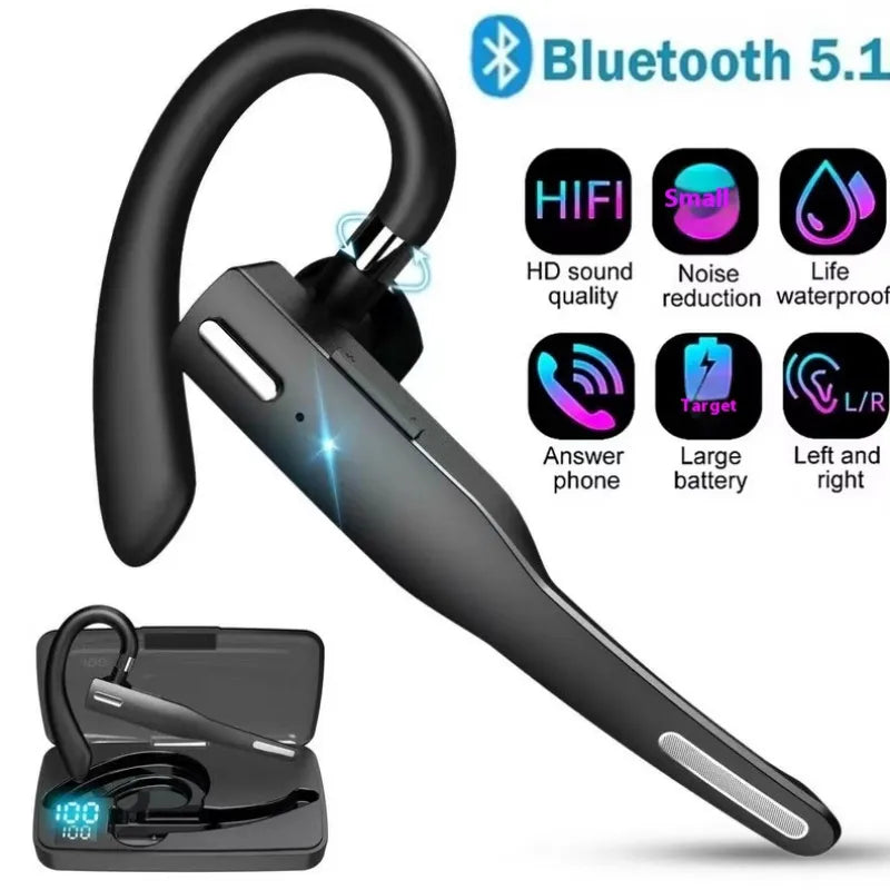 Comfortable Bluetooth Earpiece Wireless Earphone Bluetooth 5.0 Handsfree Earpiece Noise Cancelling HiFi Headset With Dual HD Mic For All Smart Phones Ear Wireless Bluetooth Sport Lightweight Headphones With Case Standby Time For Business Workout Driving