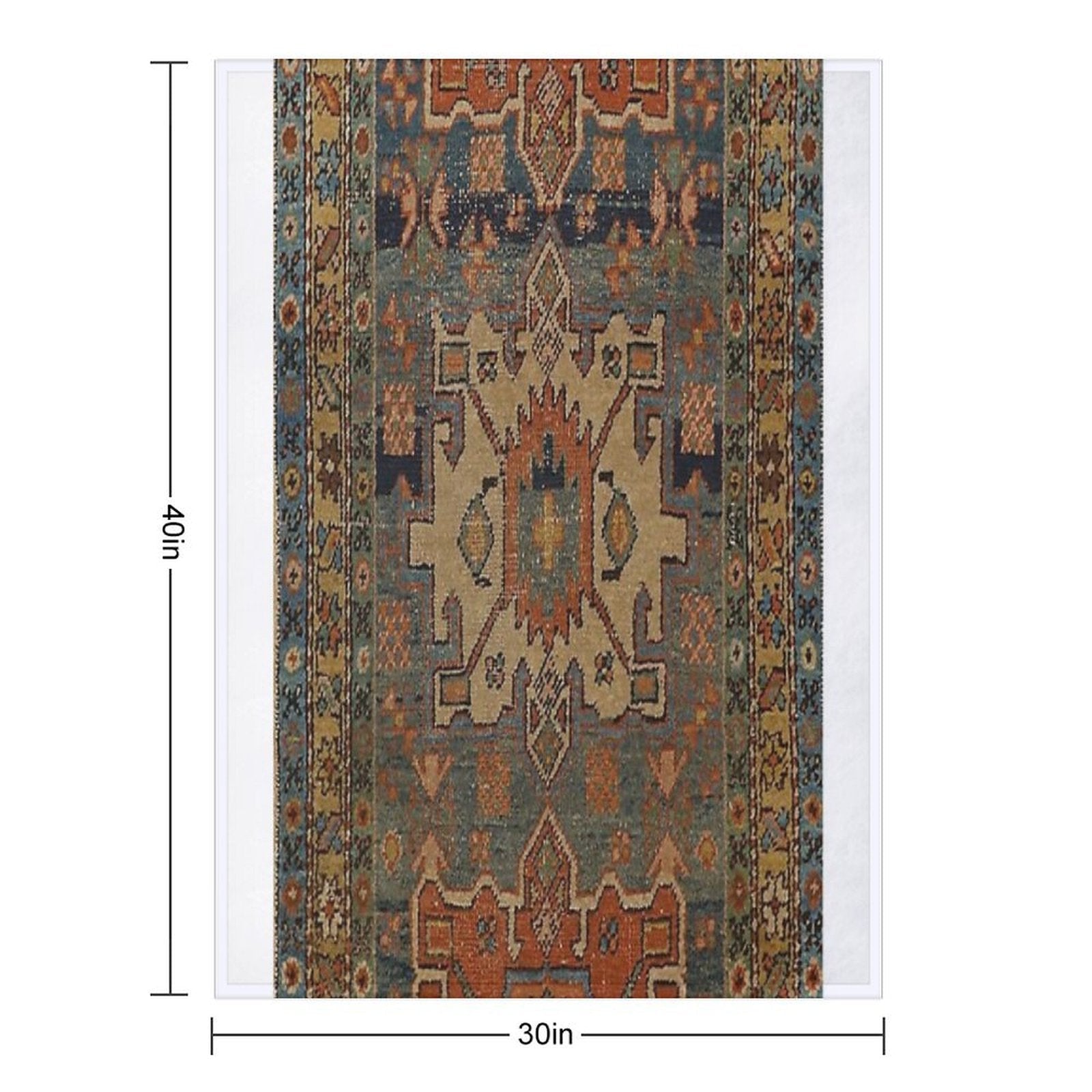 Persia Heriz 19th Century Authentic Colorful Picture of A Orange Blue And Green Rug Sustainable Throw Blanket