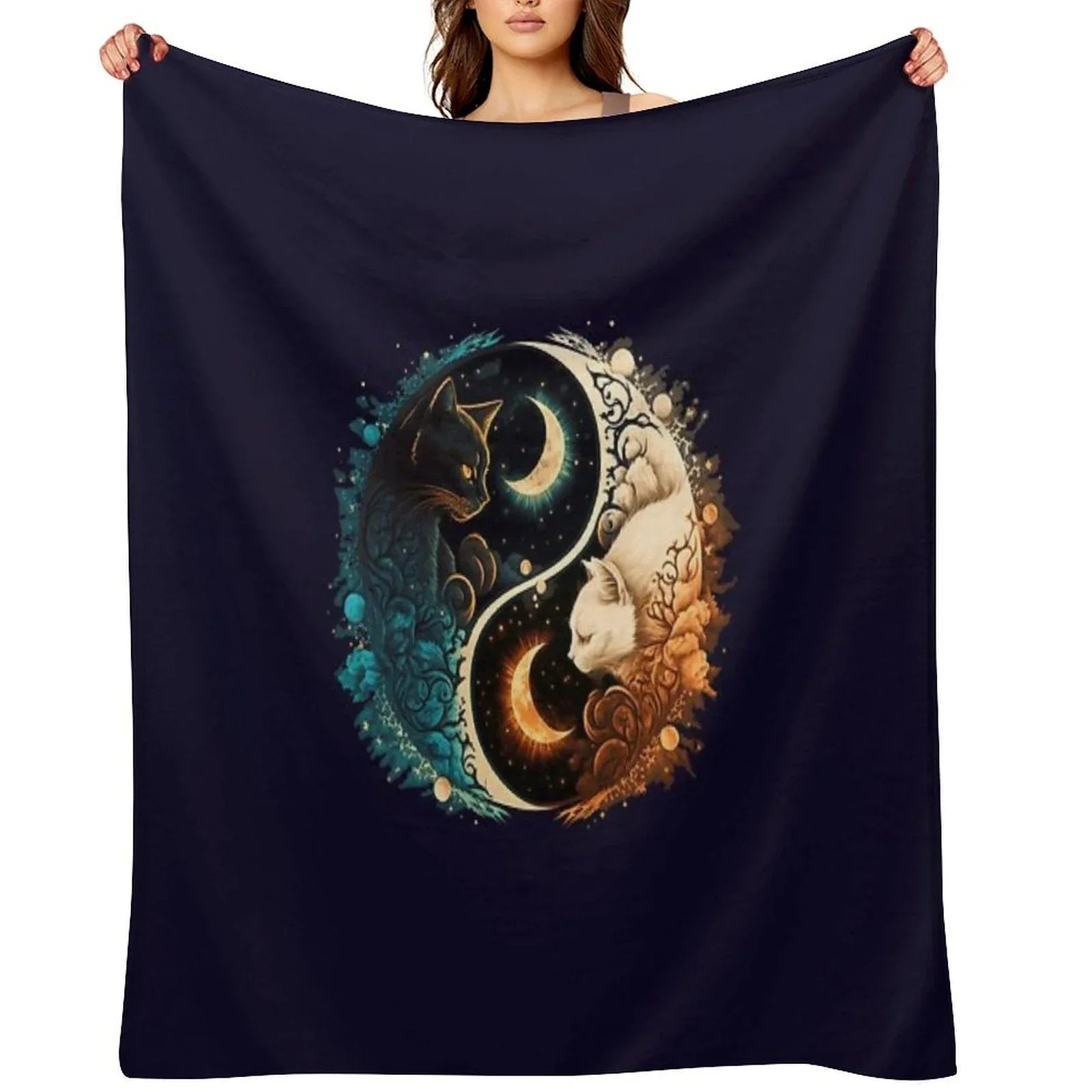 Cat Yin Yang Throw Blanket