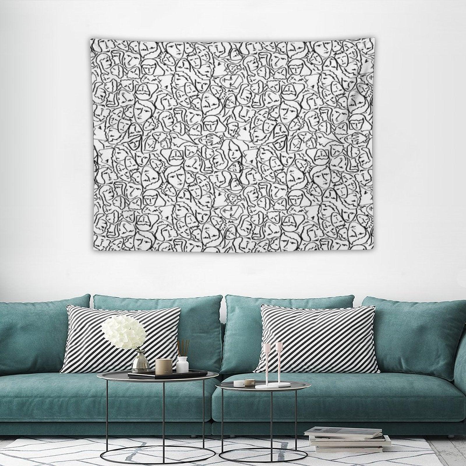 Call Me By Your Name Elios Shirt Faces in Black Outlines on White CMBYN Tapestry