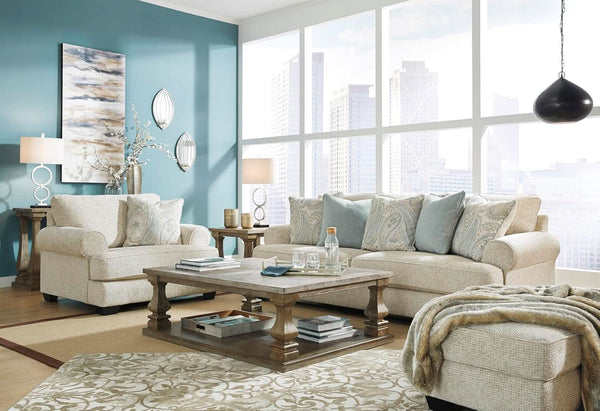 Beige Chenille Upholstered Ottoman With Cushioned Comfort