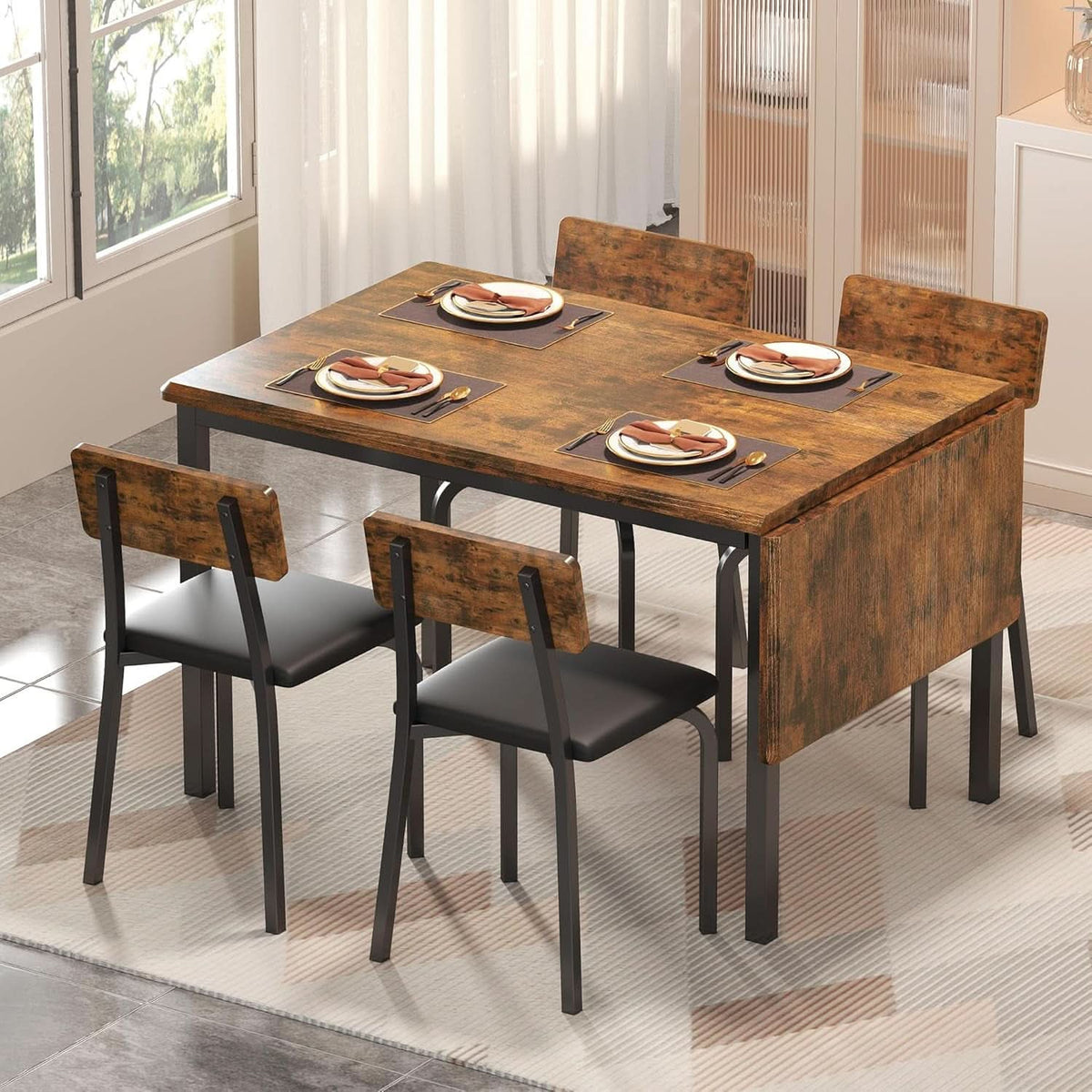 Sixty Three Inch Extendable Dining Table Set Rustic Brown