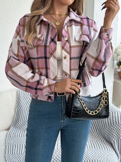 Classic Plaid Button Up Long Sleeve Jacket Women Cozy Trendy Everyday Wear Simple Jacket