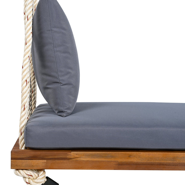 Patio Wooden Swing Chair Hanging Porch Swing Bench with Cushion & Pillows