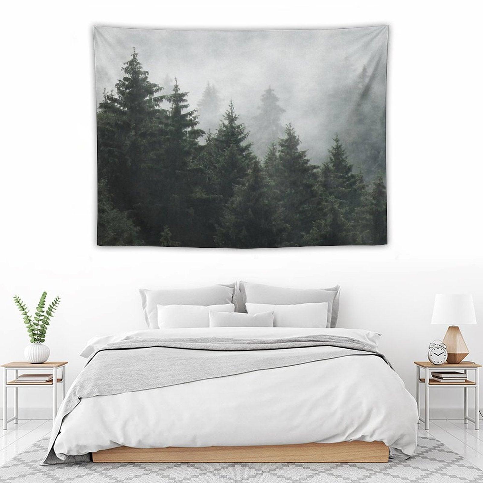 Waiting For  Misty Foggy Fairytale Forest With Cascadia Trees Covered In Magic Fog Tapestry